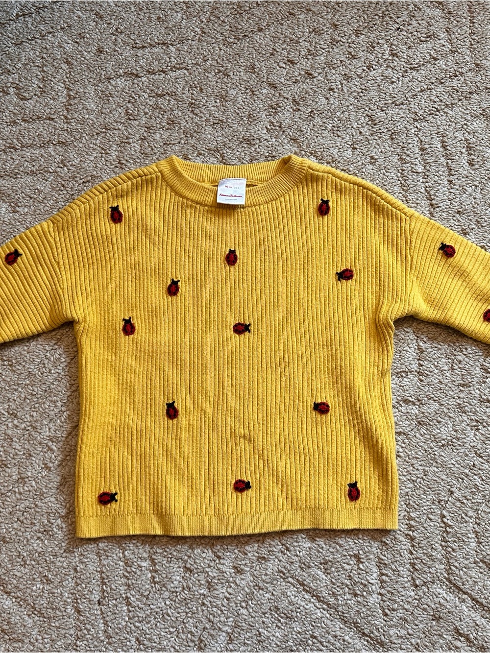 Hanna Andersson Yellow Knit Sweater with Ladybug Motif